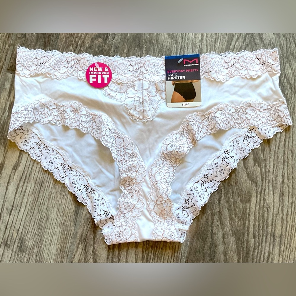 New Maidenform Luxurious Lace Hipster Panties Size L White Gold